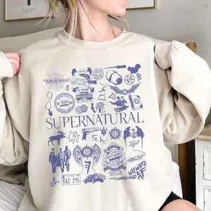 Supernatural Movie Vintage Doodle Art Blue Shirt, Supernatural Vintage Shirt, Dean Winchester Shirt, Winchester Brothers UTT