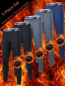 Men's 5-piece thermal leggings set, fleece lining, warm and comfortable, perfect for casual wear at home, combining comfort and style, highly elastic and slim fit, suitable for sports, jogging, and fitness leggings. long