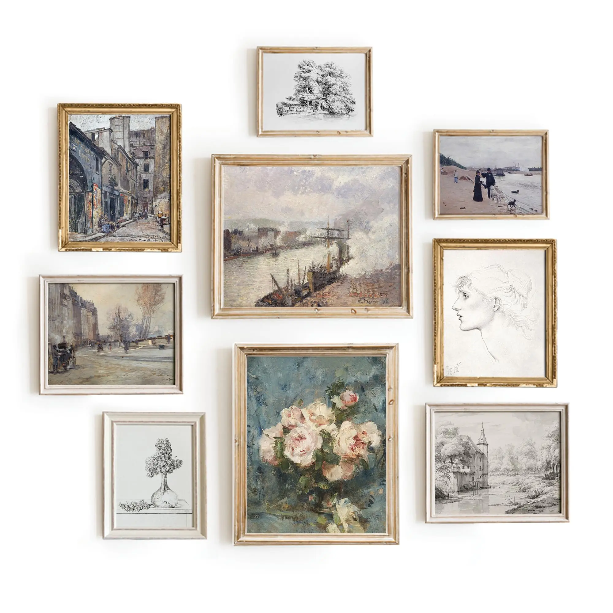 Set 9 Vintage Wall Art, Landscape Wall Art, Country Landscape Wall Art, French Country Farmhouse Decor, French Farmhouse Decor, Vintage French Art Prints Posters(11x14 IN UNFRAMED)