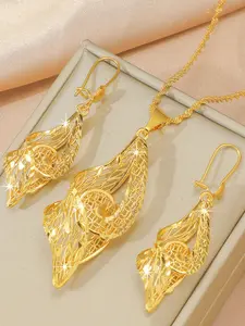 Women's High-Quality Elegant Jewelry Set, Geometric Design Earrings & Necklace, Copper Plated 24k, Perfect Gift for Boyfriend & Friends, Geometric Patterns, Fashion Jewelry Set