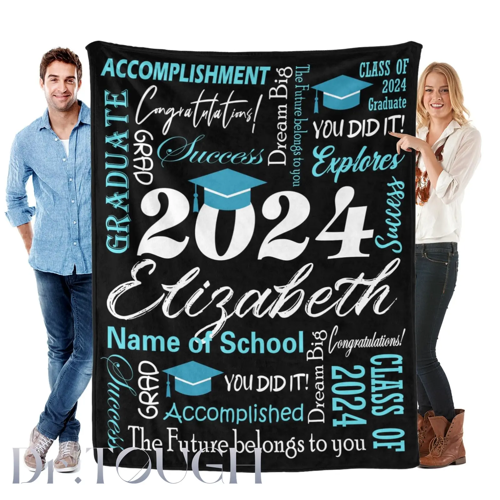 Custom Graduation Gifts Blanket with Name School Personalized Class of 2024 Graduation Blankets Customized Throw Blanket for High School College Graduation Gifts