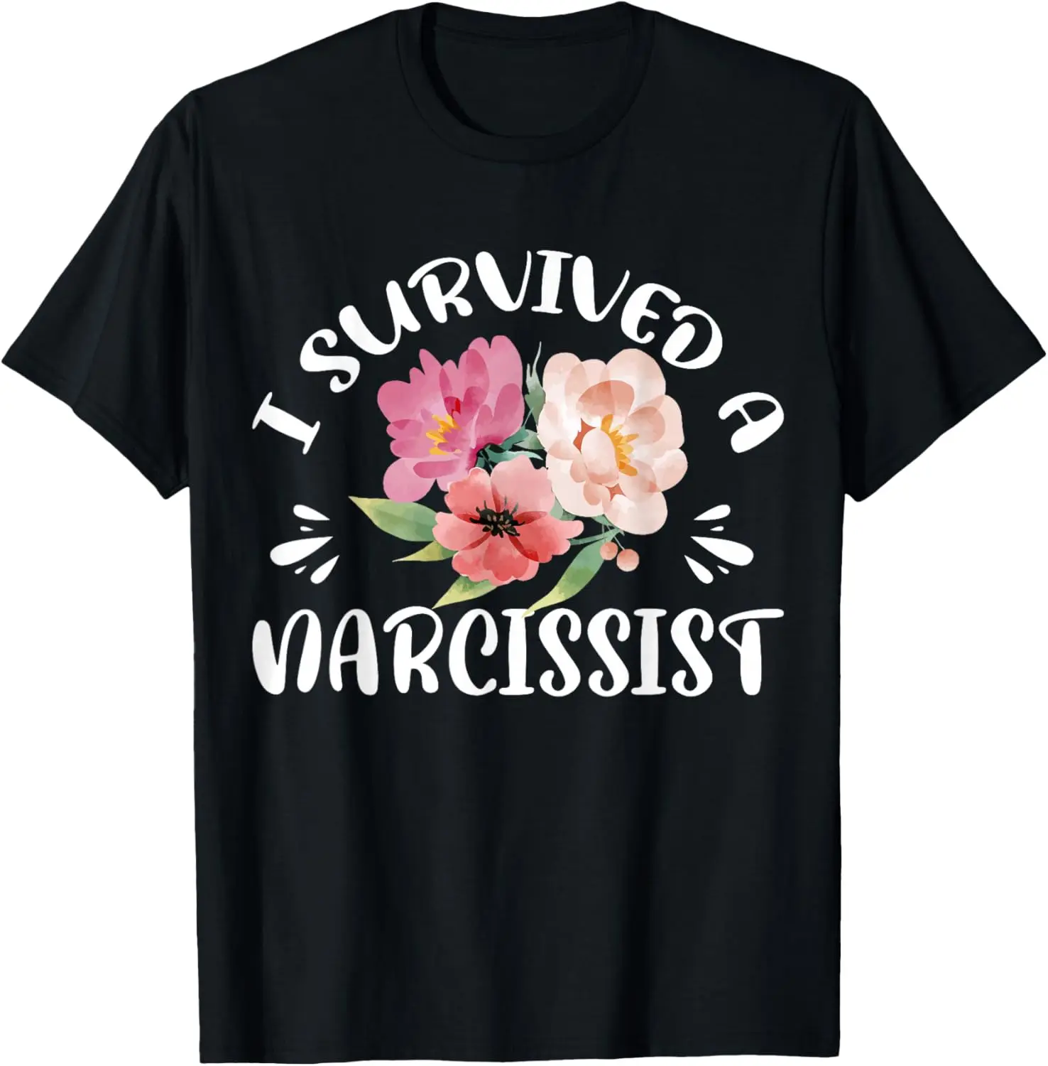 Women's 100% Cotton Short-Sleeve Washed Loose-Fitting Unique Graphic Round Neck "I Survived a Narcissist" Distressed Daily Wear Tee, Vintage Everyday Top