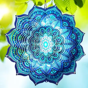 Wind Spinners - 3D Kinetic Mandala Metal Laser Cut Windchimes - for Outdoor Yard, Garden Porch & Window Decor - Spiritual Zen Gift for Women, Mom & Meditation Lovers
