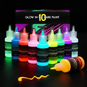 Glow in The Dark , 10 Bright Colours Liquid Luminous , Neon Paints Glow in Dark for Painting, Halloween Decoration, DIY Crafts, 20 ml Each