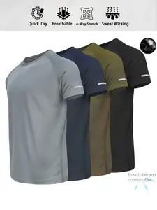 Men's Reflective Stripe Detail Casual Athletic Style Short Sleeve T-Shirt, Breathable Summer Top for Running & Gym, Fitted Tee for Daily Wear, Activewear T Shirt, Athletic T Shirt