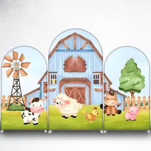 Cute Cow and Windmill Arch Backdrop Cover for Barnyard Farm Theme Party
