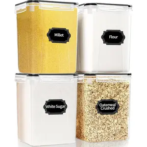 Large Airtight Storage Containers with  - 5.2L Plastic Containers for Cereal Flour, Sugar, Oatmeal & Crushed Oatmeal - Label & Marker Included