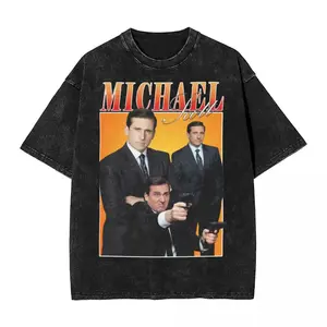 Michael Scott Homage The Office T Shirt Hip Hop Washed Oversize T-Shirt Tv Series Vintage Men Women