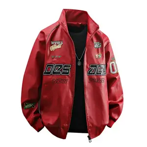 Men’s white racing-style graphic jacket with stand collar, streetwear casual zip-up outerwear GARMENTARY