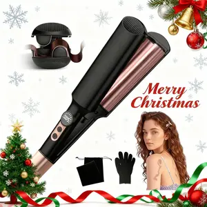 Mini Beach Waves Crimper – Dual Barrel Ceramic Hair Waver, 0.4" With 5 Temps, Anti-Scald & Dual Voltage – Travel-Friendly Curling Tool For Effortless Styling, Christmas & New Year Gifts