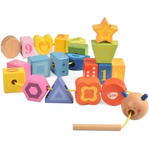 L-ITC127 Caterpillar Lacing Blocks - Threading & Stacking - Toddler Learn Counting, Numbers and Shapes- Baby Kids Fine Motor Skills Toys