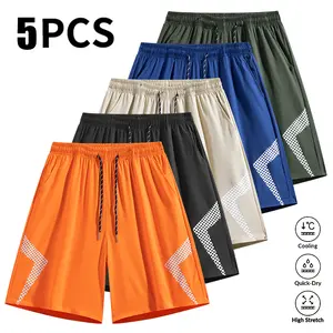 Men’s 5-Pack Ice Silk Quick-Dry Sports Shorts — Summer Lightweight, Loose Fit, Breathable, Plus Size; suitable for running, fitness, basketball; mid-length shorts for outdoor wear/beachwear