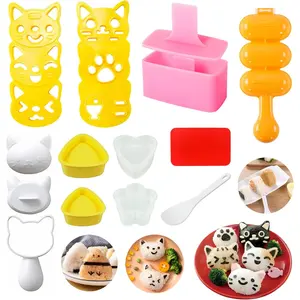 Sushi Mold for Kids Musubi Maker Press Rice Ball Mold Shaker Classic Triangle Rice Ball Maker Mold Kit for DIY Fun Lunch Box Picnic Tool (CAT)