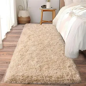 Soft Runner Rugs for Bedroom Hallways,2x6 Beige Fluffy Shag Throw Area Rug Non Slip for Bedside Dorm, Long Shaggy Furry Carpet for Nursery Living Room