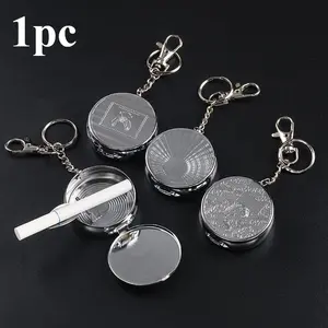 1pc Random Style Creative Lidded Ashtray, Mini Portable Stainless Steel Keychain Ashtray, perfect for on-the-go use, car use, and home decor.
