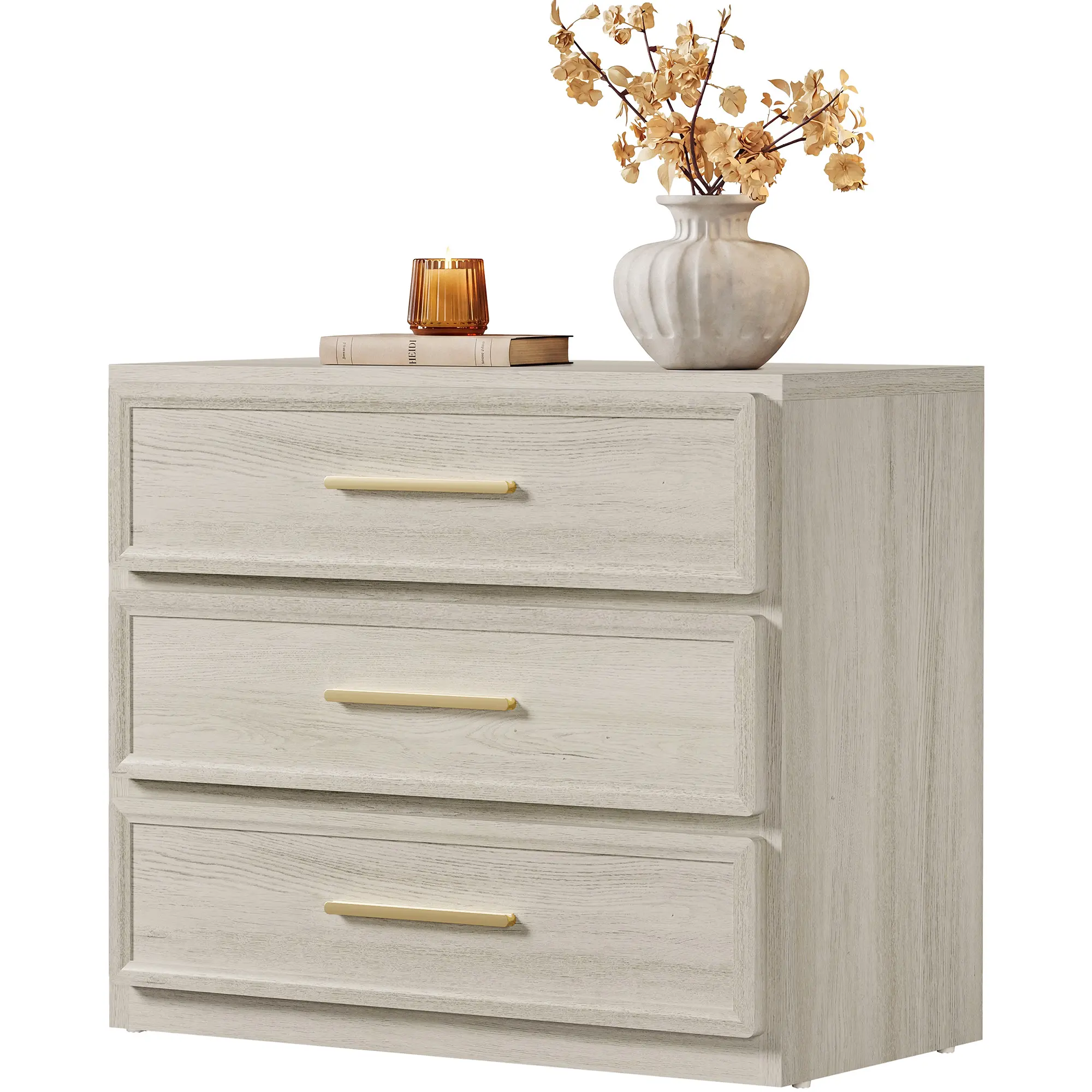 Oversized Night Stand Extra Large Nightstand Tall Bedside Side Table with 3 Drawers with Storage Modern End Table with Golden Handles