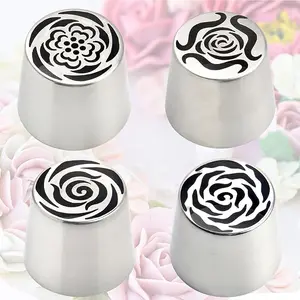 Cake Decorating Kit Extra  Russian Piping Tips Stainless Steel Icing Tips Set for Buttercream Roses 3D Floral Designs Baker Tools for Wedding Birthday Cakes Cupcakes Cookies (4)