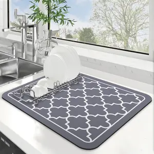 Dish Drying Mat Super Absorbent Drying Mat Large Dish Drying Mats for Kitchen Counter Easy Clean Dish Mat Kitchen Drying Mat15"x 18" Stylish Grey