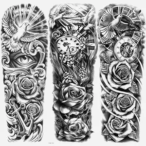 3 Pcs Peace Dove Rose Compass Temporary Tattoo Stickers, Waterproof Full Arm Sleeve Fake Tattoos, Ephemeral Tattoos, Aesthetic Tattoo Merch, Halloween Party Body Art Decorations