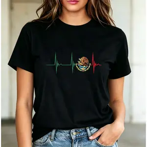 100 Percent Cotton Commemorative Heartbeat Ekg Pulse Mexico Pride Emblem Flag T Shirt