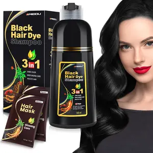 MEIDU Black 3 in 1 Hair Dye Shampoo-Can cover gray hairs.Ginseng Hair Mask-Collagen Hair Treatment,Nourishing Repair Moisture