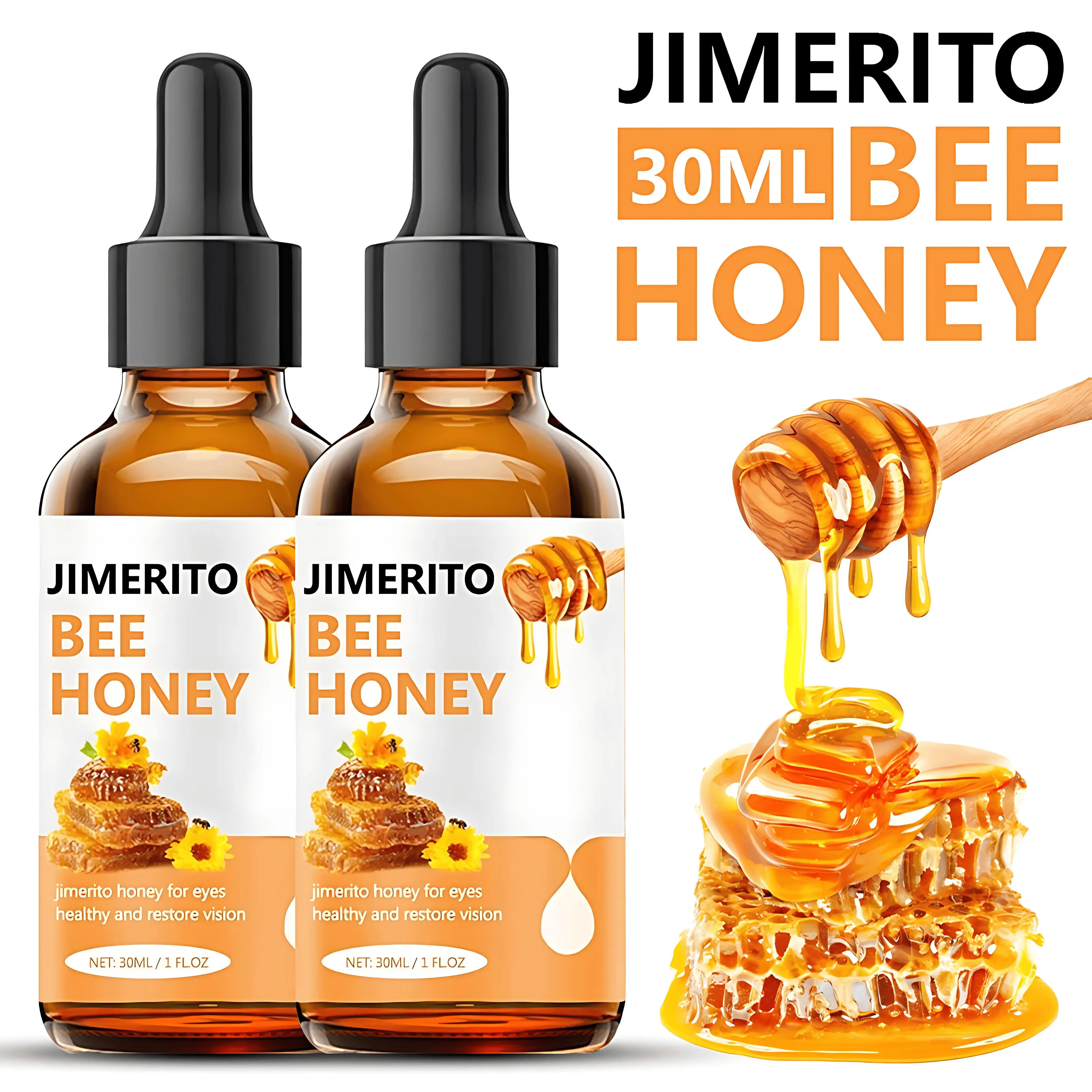 Jimerito Honey Eye Drops Genuine Honey Eye Cleansing Serum, Honey Eye Care Serum, Eye Essence, Natural Plant-Based Formula for Gentle Eye Care & Daily Comfort, Unisex -30ML