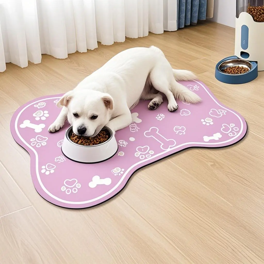 Bone Shaped Anti-Slip Pet Feeding Mat - Non-Slip Backing Dog Bowl Mat, Quick-Dry Waterproof Indoor Placemat, Machine-Washable Floor Protector, Anti-Slip Feeding Mats