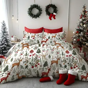 JIT2/3pcs Christmas tree, deer, and Christmas fruit design features a 3D ultra-soft brushed digital print duvet cover set. This Decorative Bedding Set does not include filling; the fabric is soft and comfortable.