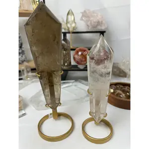 Smoky Quartz Flat Faceted Vogel Crystal on stand