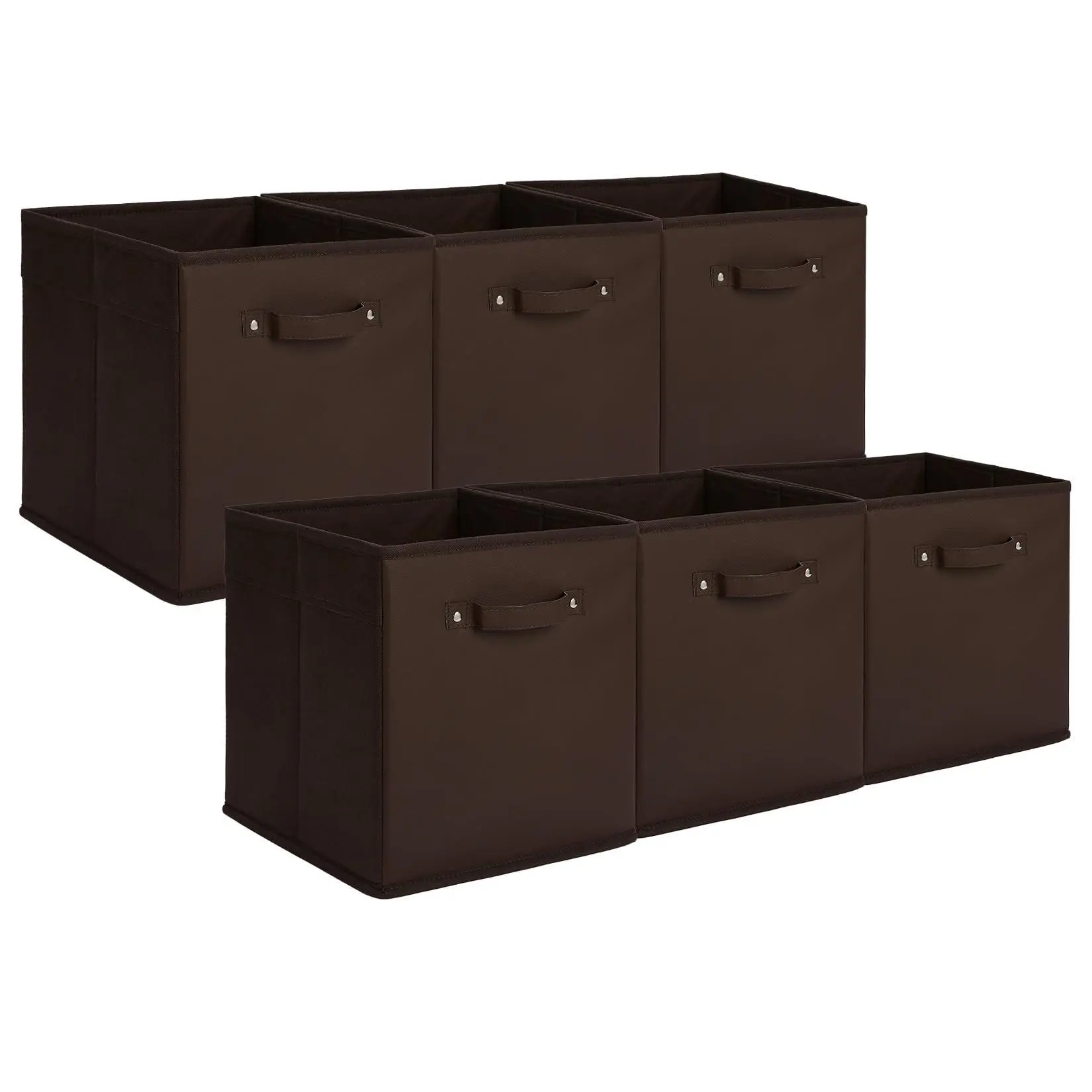 GARVEE 6-Pack 11 in Fabric Storage Bins with Faux Leather Handles, Collapsible Cube Organizer Baskets for Shelves, Closet Clothes