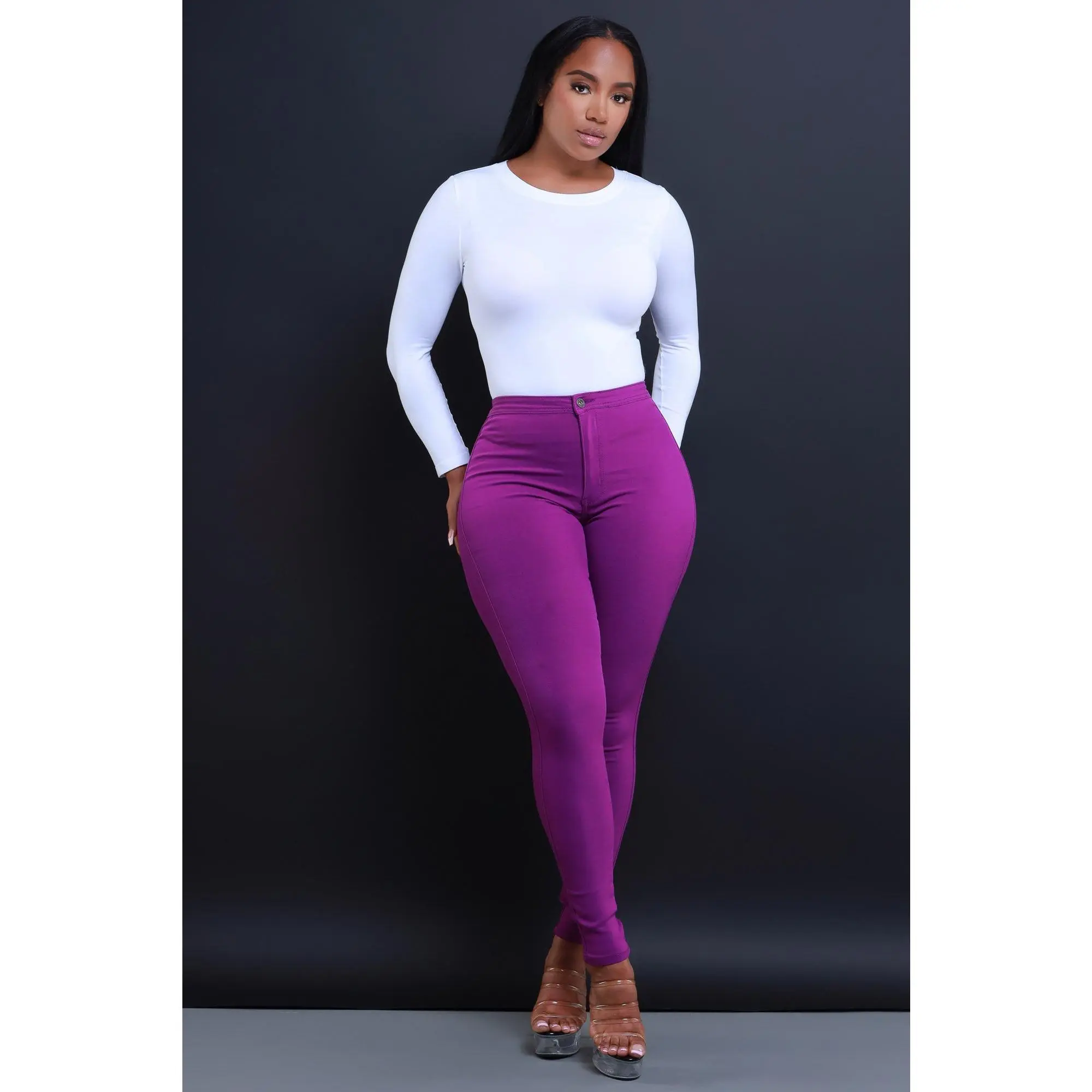 Super Swank High Waist Stretchy Jeans - Purple