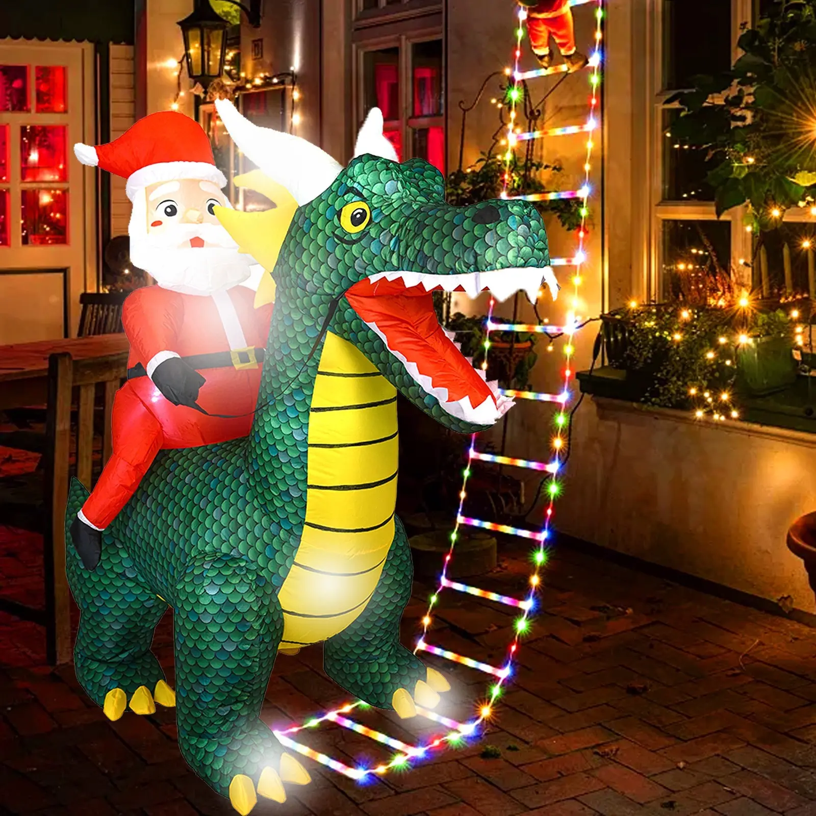 6 FT Christmas Inflatables Outdoor Decoration with LED Lights, Santa Claus Ride on Dinosaur Inflatable Christmas Blow Up Yard Decorations for Patio Lawn Garden Xmas Party Indoor Decor