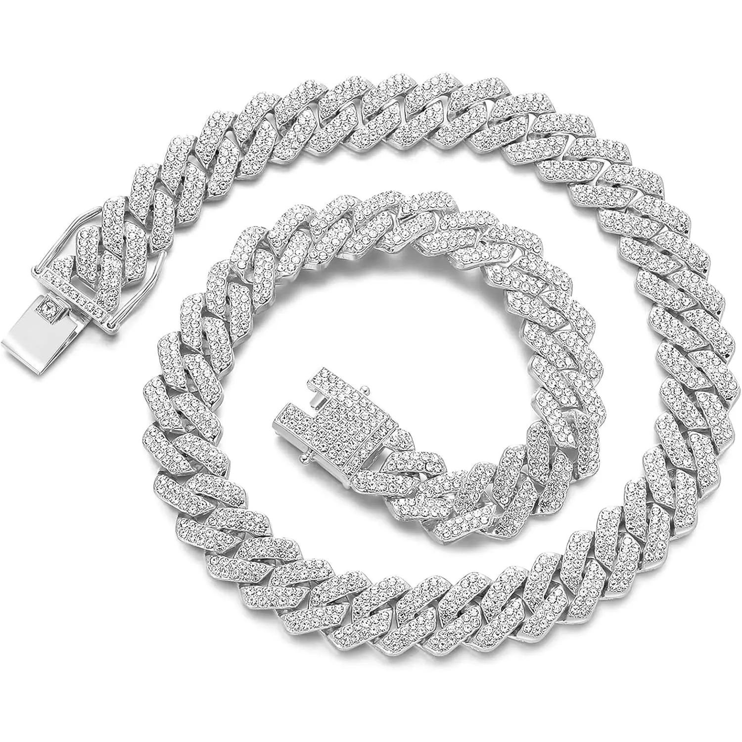 Iced Out Cuban Link Chain Necklace for Men & Women, 14mm Miami Style Hip Hop Jewelry in Gold or Silver with Diamonds, Cuban Chain Link Necklaces, Diamonds Necklaces