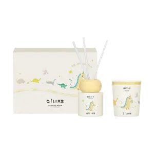 OILI QILI Dinosaur Birth Scented Candle Gift Set - Cotton & Lamb Aroma Diffuser & Candle for Home Fragrance, Party Favors, Romantic Gifts