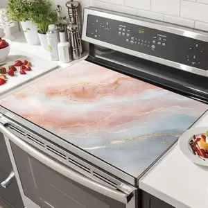 Elegant Marble Design Non-Slip Rubber Oven Mat, Stove Panel Protector, Easy Clean Kitchen Home Decor, Multi-Purpose Stove Cover, Kitchen Decorative Placemat