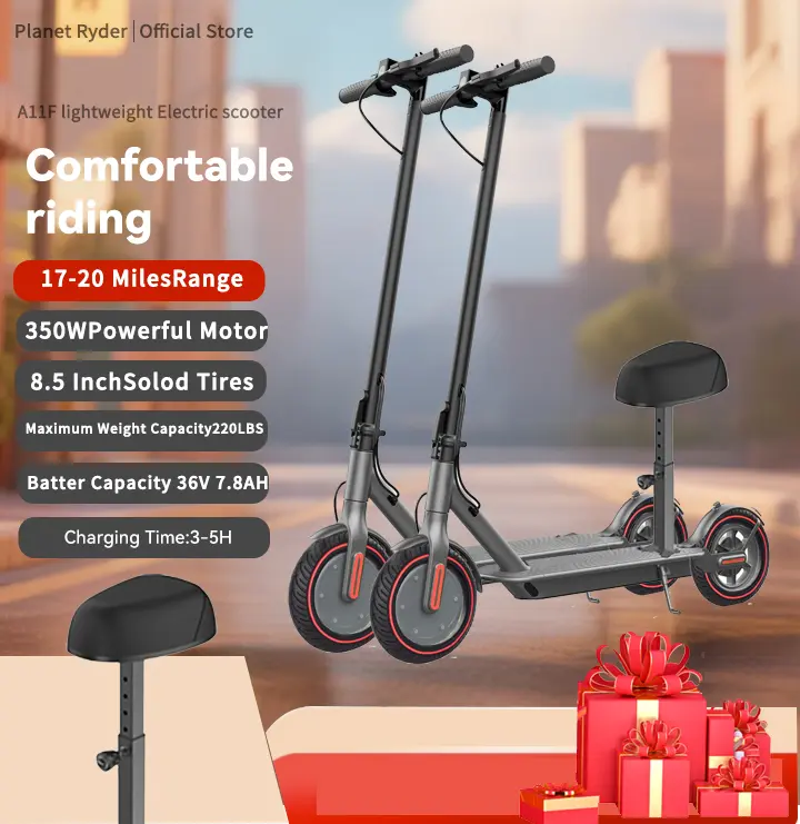 Electric Scooter with seat for Adults, Long-Range Portable Commuting Scooter with Braking System and App , Lightweight ,350W/500W Motor, Top Speed 19/21 mph, Max 18/20/21Miles Ranges, Foldable E Scooter for Adults with 8.5inch Solider tire.
