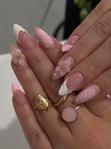 (MTO) Handcrafted Wearable Nail Art PINK PETALS Nude Pink White 3D Flower Fashion Hand Accessories