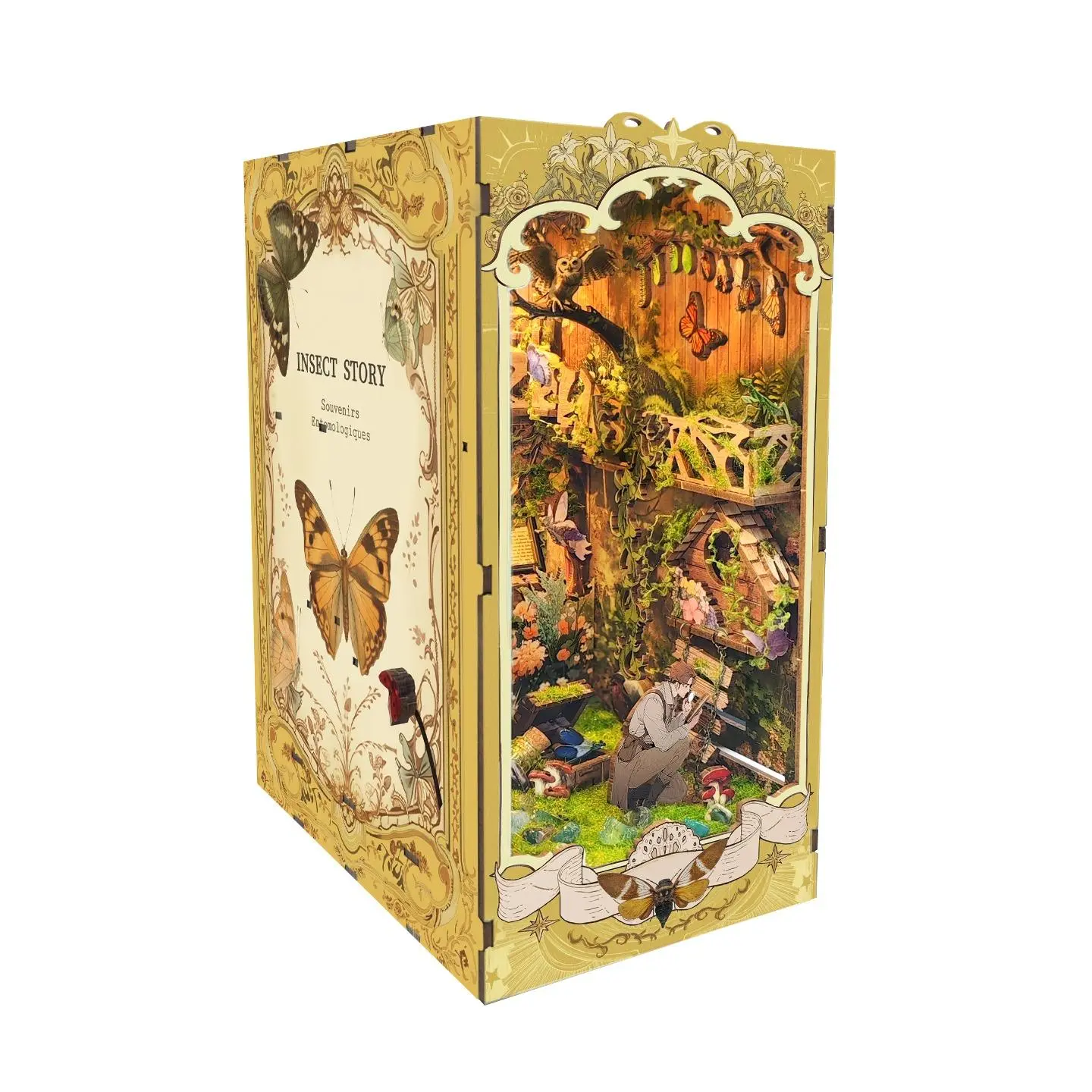 [Insect Chronicles] DIY Miniature Booknook Wooden Furniture Kit for Adults, with Touch Switch, Soft Lighting, Mosaic Making, Perfect Decorative Display & Gift Idea for Book Lovers