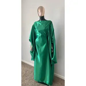 Bubu Kaftan Silk Off Shoulders Forest Green Silk Dress