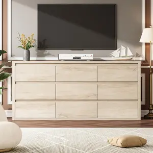 Garvee 9 Drawer Wide Modern Dresser for Bedroom, Large Wood Chest of Drawers with Handle-Free Design, Versatile Wooden Storage Organizer for Living Room, Hallway, and Entryway