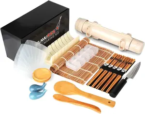Sushi Making Kit, 20 in 1 Bazooka Roller Kit with Chef’s Knife, Bamboo Mats, Rice Mold, Temaki Sushi Mats, Rice Paddle, Spreader, Chopsticks,
