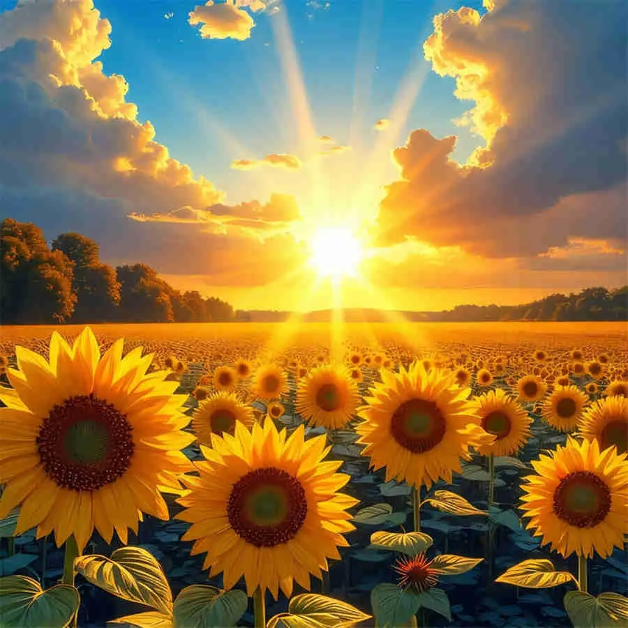 Sunflower Field at Golden Sunset 5D Full Drill Diamond Painting Kit – Vibrant Countryside Design with Shimmering Yellow & Orange Accents – Joyful Nature Art DIY Wall Decor – Ideal Gift for Garden & Craft Enthusiasts