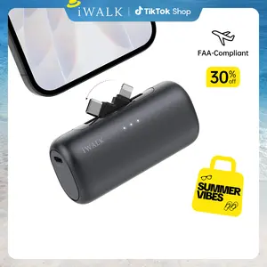 iWALK LinkPod 5000mAh 2-in-1 Connector Portable Power Bank - Fast-Charging Dual-Port Electronic Phone Charger, 2-Way Charge for iPhone & Android, USB Battery Adapter, Compact Travel Gadget, Accessories for Outdoor Fun