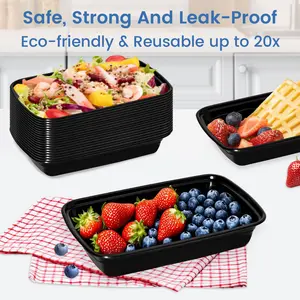 50 Pack 28 oz Reusable Kitchen Meal Prep Containers with Lids, Sturdy Leakproof Food-Safe Plastic Storage, Microwave-Freezer-Dishwasher Safe, Stackable for Takeout, Household Items