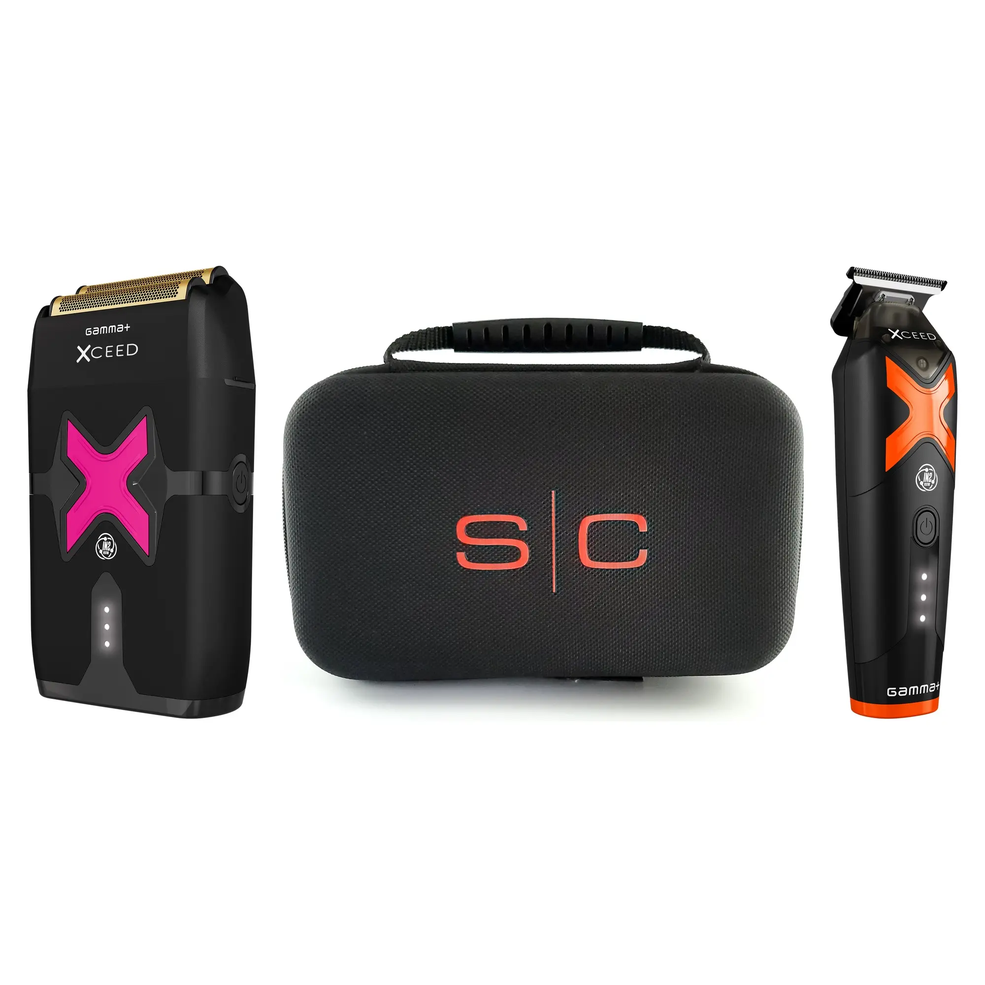 GAMMA+ XCEED Professional Cordless Hair Trimmer & Foil Shaver Barber Bundle with Travel Case