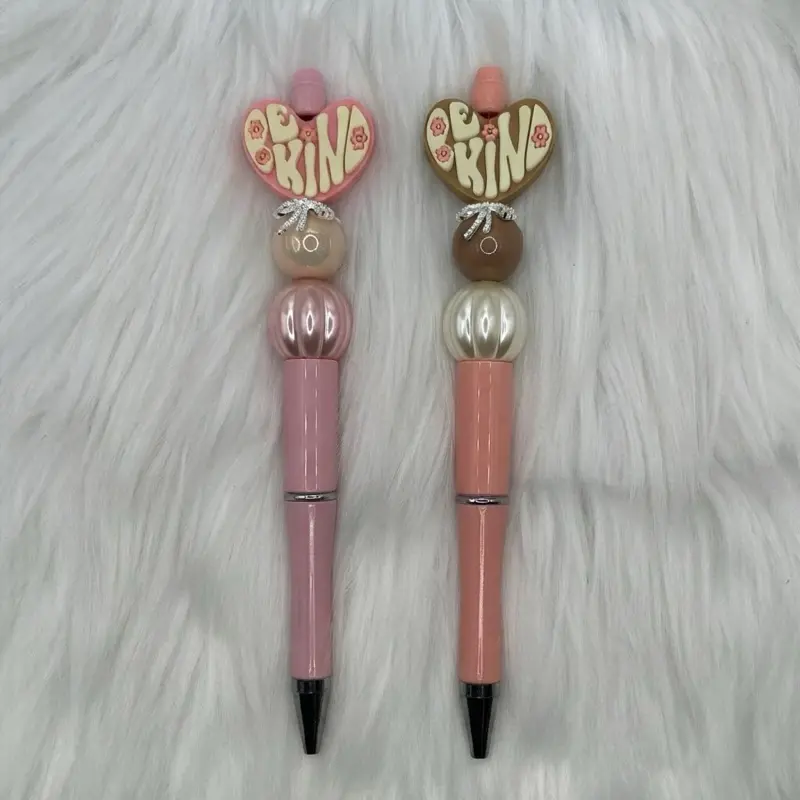Pre-made Beaded Pens with Heart and Bow Designs in Pink and White Colors