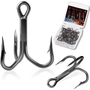 Fishing Treble Hooks Outward-Angled Point 3X Strong Professional V Triple Fishing Hooks  Saltwater and Freshwater 50PCS Size # 10 # 8 # 6 # 4 # 2
