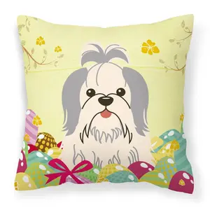 Easter Eggs Shih Tzu Silver White Fabric Decorative Pillow BB6085PW1818