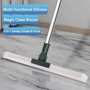3-in-1 Magic Broom with Scraper and Rubber Broom-180°Rotating Silicone Head, ,Squeegee Broom For Floor,Retractable Metal Handle,squeegee,duster Removal Clean
