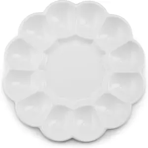 KooK Deviled Egg Platter Tray, Ceramic Easter Egg Holder, Holds 12 Eggs, Ceramic Dish, Display Holder, Dishwasher Safe, Microwave Safe, freezer Safe, Sleek, 10 Inch Diameter, White